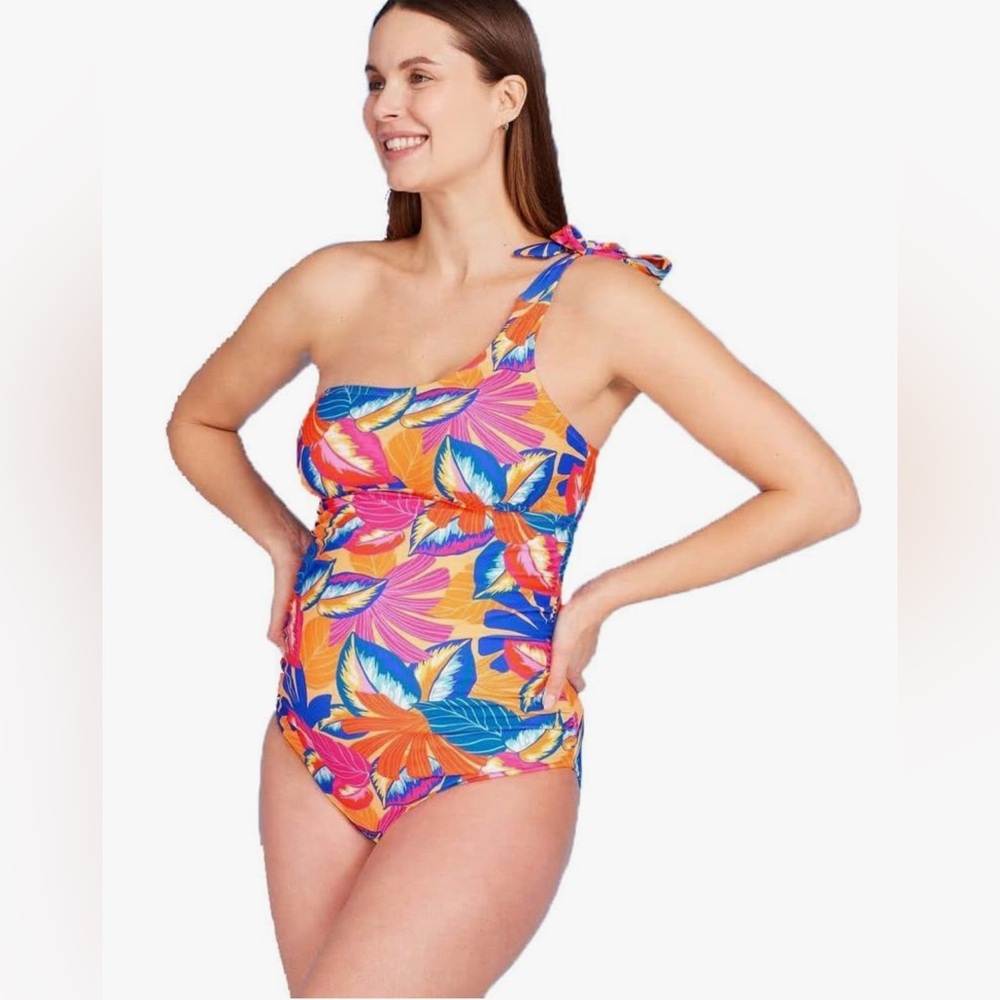 Isabel Maternity Asymmetric Tie Shoulder One Piece Maternity Swimsuit<<101>>>
